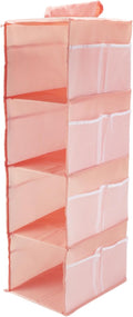 4-Shelf Closet Hanging Organizer Foldable Hanging Storage Shelves with Strong Magic Tapes Space-Saving Wardrobe Hanging Shelf for Clothes Towels Accessories Pink