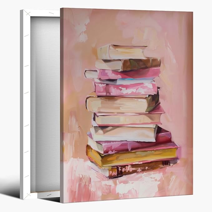 Pastel Book Stack Art Aesthetic Poster Canvas Wall Art Decoration Living Room Home Decor Bedroom Decoration Poster Framed20x30inch