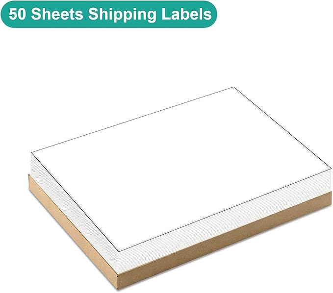 MFLABEL Full Sheet Sticker Paper - 50 Sheets 8.5" x 11" White Matte Printable Vinyl for Inkjet & Laser Printers | Permanent Adhesive for Shipping Labels, Address Labels, DIY Crafts & Packaging