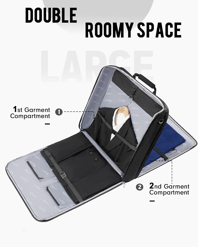 MATEIN Garment Bags for Travel, Large Double Layer Suit Bag Up to 6 Suits | Foldable Carry On Garment Luggage, Convertible Business Suitcase, For Hanging Clothes, For Men Women, Shoulder Strap, Black