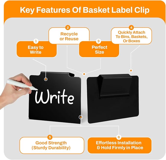 12 Pcs Basket Labels Clip on for Pantry Organization and Storage bin Labels with 2 Markers and 2 Wipe Cloths Reusable Chalk Basket Labels - Black Bin Labels Clip on Chalkboard Basket Tags