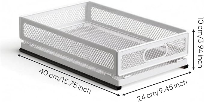 Gralara Pull-out Storage Basket Mesh Storage Basket Rounded Corners for Kitchen, Small Storage Basket 40cm Long With Slide Rail