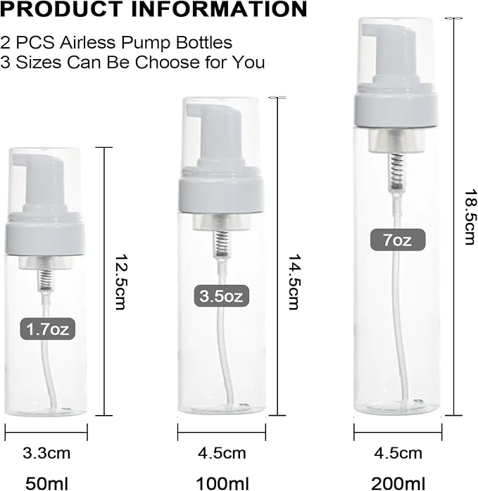 Autdor Foam Pump Bottle 7oz 2Pcs Foaming Soap Dispenser 200ml Foaming Spray Bottle Empty Travel Foam Bottle Clear Foam Dispenser for Hand Soap Toiletries Shampoo Lotion