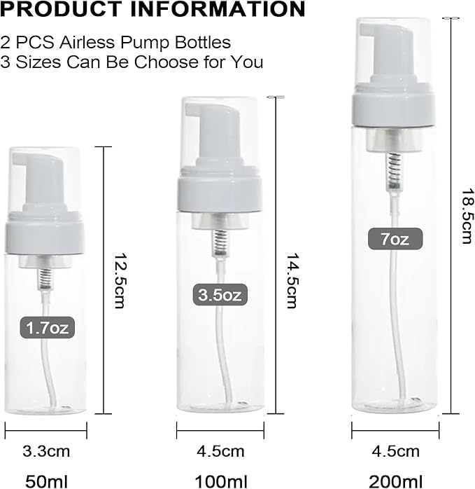 Autdor Foam Pump Bottle 3.5oz 2Pcs Foaming Soap Dispenser 100ml Foaming Spray Bottle Empty Travel Foam Bottle Clear Foam Dispenser for Hand Soap Toiletries Shampoo Lotion