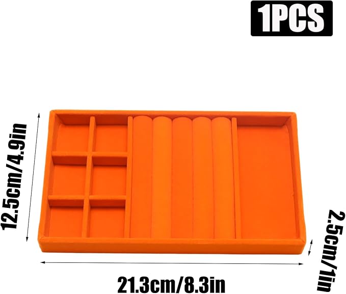 Velvet Jewelry Trays for Drawers, Orange Stackable Jewelry Drawer Organizer Inserts, Ring Earring Necklace Bracelet Holder Organizer Storage Display Tray with Removable Dividers, 3-in-1
