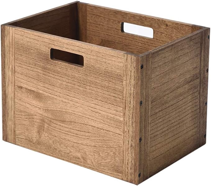 KIRIGEN Stackable Wood Storage Cube with Handles, Open Cubby Bin, Brown | Open-Front Wooden Crate Box for Books, Clothes, Shoes, Closet Storage, and Display for Home Office, Assembly Required