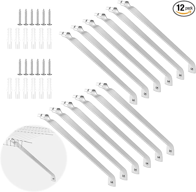 12 Pcs Support Brackets for 12in Wide Shelving Wire Wire Shelf Brackets Closet Rod Bracket Closet Support Bracket with Anchors and Pins for Installation Wires Shelving Supports Closets