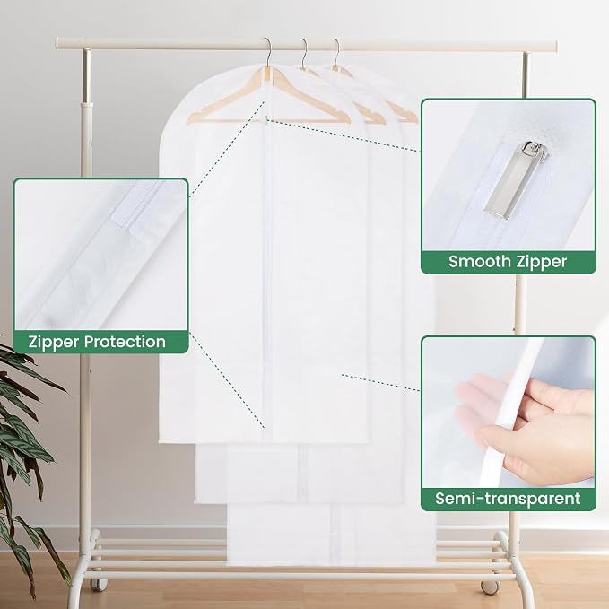 Carbrea Translucent Garment Bags for Hanging Clothes, 6 Pack | 3 Sizes Included, 24" x 40"/47"/55", Breathable Materials, Tear Resistant, Foldable, Ideal for Clothing Storage and Travel