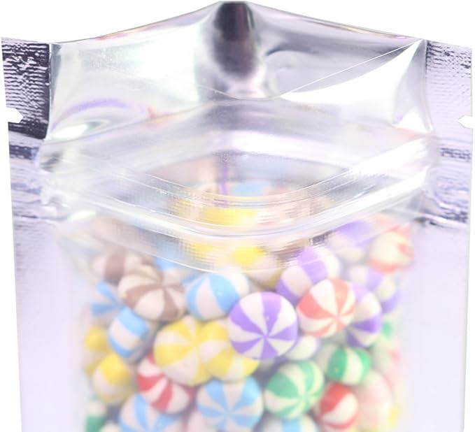 100PCS Customized Mylar Zipper Bags,Clear Front Resealable Packaging Pouches For Food Storage,Single Color Printing for Logo/Text/QR Code (Blue, 6.5 * 9CM/2.6"*3.5"-100PCS-One Color Print)