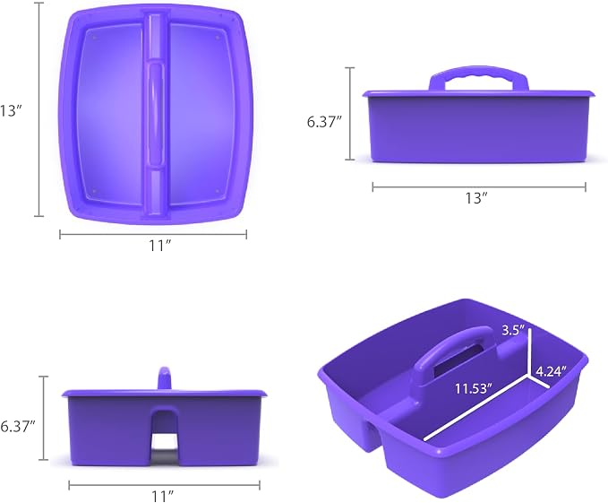 Storex 2-Compartment Large Craft Caddy – Multipurpose Classroom Organizer with Handle, Purple, 6-Pack (00955F06C)