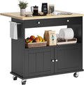 Rolling Kitchen Island with Folding Drop Leaf Breakfast Bar, 35.4'' W Kitchen Cart with Storage Cabinet and 2 Drawers, Portable Mobile Kitchen Island Table with Towel Rack, Lockable Wheels, Black