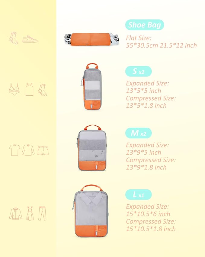 BAGSMART 6 Set /4 Set/2 Set Compression Packing Cubes for Travel, Lightweight Luggage Organizer Bags, Durable Space Saver Bags Travel Essentials
