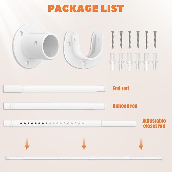 Heavy Duty Closet Rod 17-84 Inches, Adjustable, White | Metal,1.1 Inches Diameter, Suitable for Wardrobes, Laundry
