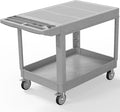 Plastic Utility Cart on Wheels, Large Flat Top Rolling Service Cart-Gray | 46 x 25 Inch 2 Shelf Work Carts, 500 lbs Capacity Heavy Duty Tool Cart W/Tub Storage, for Warehouse, Garage, Cleaning