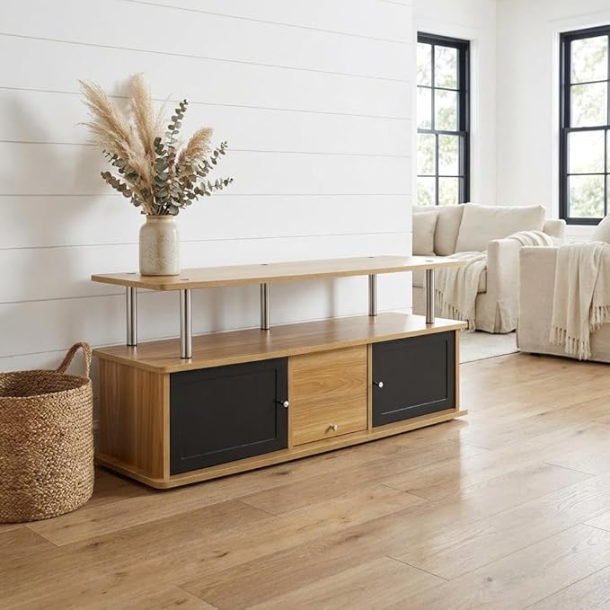 Furnifact Brown TV Stand with 3 Storage Cabinets and Shelf for TVs up to 55 Inches, Particle Board, Modern Style, Durable Construction, Space Saving Design