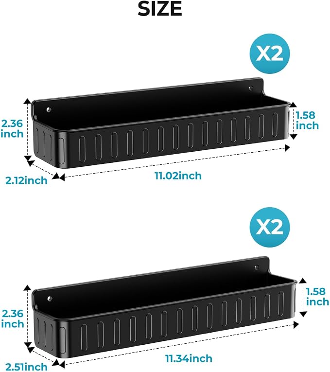 Nieifi Spice Rack Wall Mount, 4 Pack, Black, 2 Inch Depth, Screw or Adhesive Installation, Spice Rack Organizer for Small Spice Jars, Suitable for Kitchen Cabinet or Pantry Door