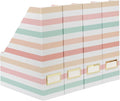 BLU MONACO | Cardboard Magazine File Holder Set of 4 | Vertical Magazine File Holder with Gold Label Slots | Standing File Holder and Cardboard Bins for Shelves Desk Classroom