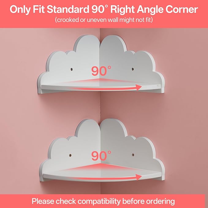 Cloud Corner Floating Shelves Set 3 Wall Mounted for Kid's Room | White Corner Wall Shelf Floating Wooden Wall Mounted Shelves Clouds Dispaly Shelf for Kid’s Room,Toys, Plants & Storage