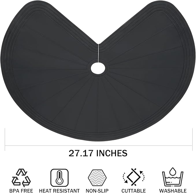 Lazy Susan Shelf Liner 27" Silicone Lazy Susan Liner 2PCS | Non Slip Kitchen Cabinet Liners Mats for Shelf Drawer Black