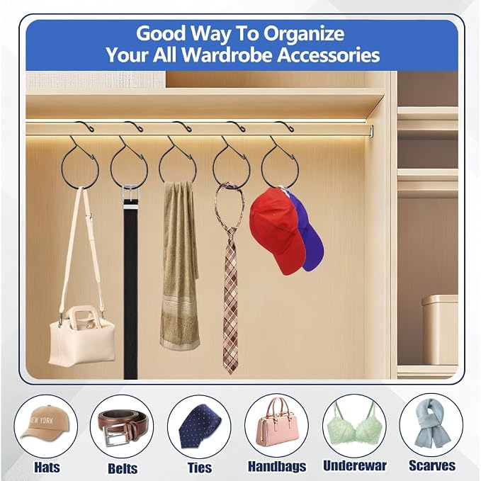 5 Pack Belt Hanger for Closet, Rust-Proof Belt Organizer for Closet, Multipurpose Closet Hooks for Jeans, Scarves, Hats, Purses, Jewelries, Cords, Carabiners