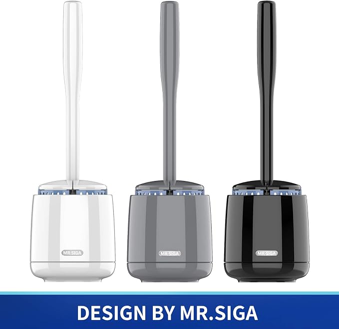 MR.SIGA Toilet Bowl Brush and Holder, Premium Quality, with Solid Handle and Durable Bristles for Bathroom Cleaning, Gray, 1 Pack