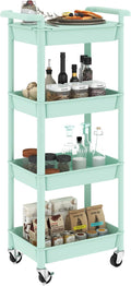 STEEHOOM Utility cart with Tabletop 4 Tier Rolling Cart Organizer with Wheels Movable Storage Cart for Office, Living Room, Kitchen, Craft Room, Green