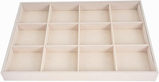 Large Velvet Jewelry Tray, Drawer Organizer for Jewelry in Dresser, Stackable Jewelry Drawer Organizer Inserts for Earring Necklace Bracelet Rings(Beige,12grid)