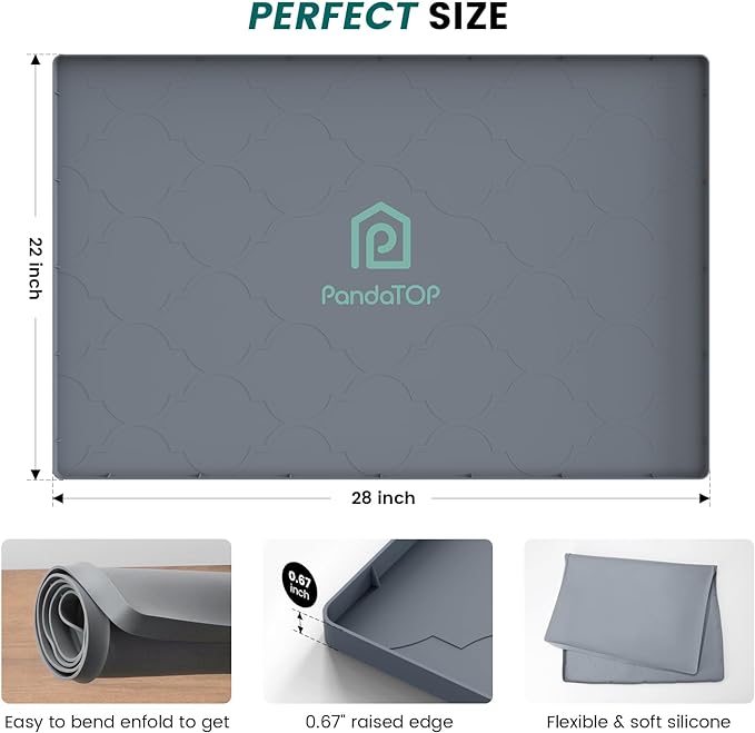 Under Sink Mat, 28" x 22" Silicone Kitchen Cabinet Tray, Waterproof & Flexible Under Sink Liner for Kitchen Bathroom and Laundry Room