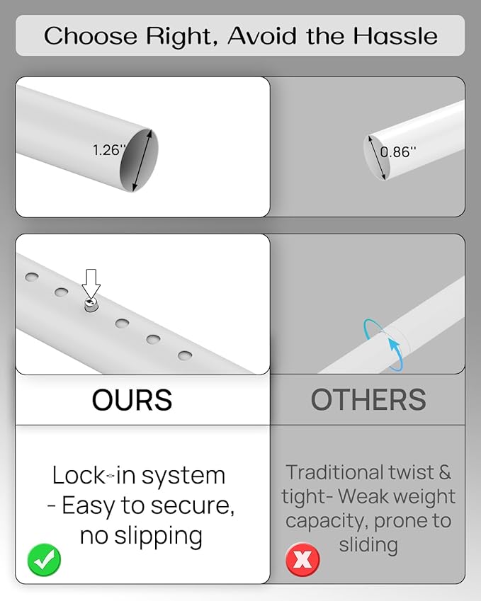 Tension Curtain Rod by EZFurni, 2 Sets 42-123 Inches, Heavy Duty Tension Rods for Windows, No Drilling Adjustable Curtain Rod for Patio, Hold Up Blackout Curtains and Non Slip, White