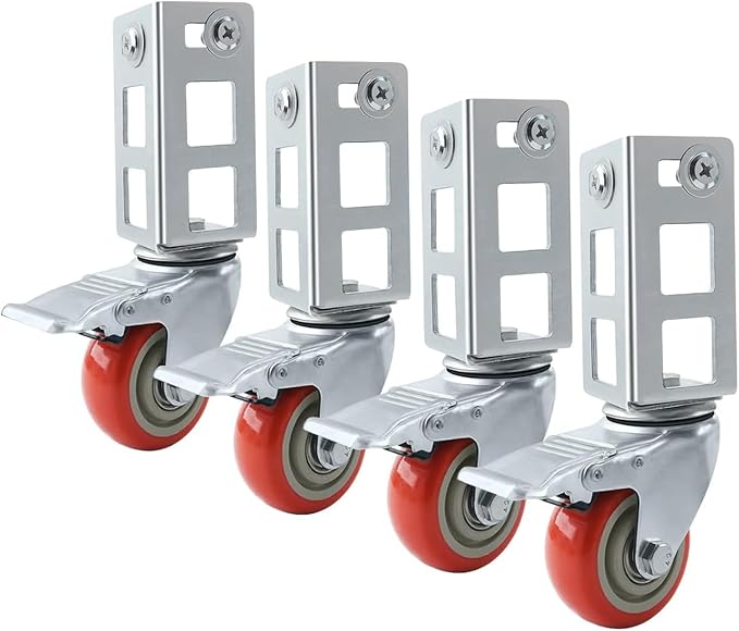 4PCS Storage Rack Caster Wheels,3" Heavy Duty Casters with Brake,Ball Bearing,Storage Shelf Accessories Fit for Boltless Self Locking Shelving Racks,500LB Max Total Capacity(Red)