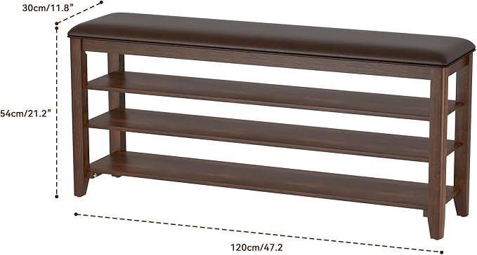 Taitiy Shoe Bench Storage Rubberwood for Entryway Bench Ideal for Hallways Shoe Rack Front Doors Entrances Mudrooms Featuring 3 Height-Adjustable and Removable Shelves
