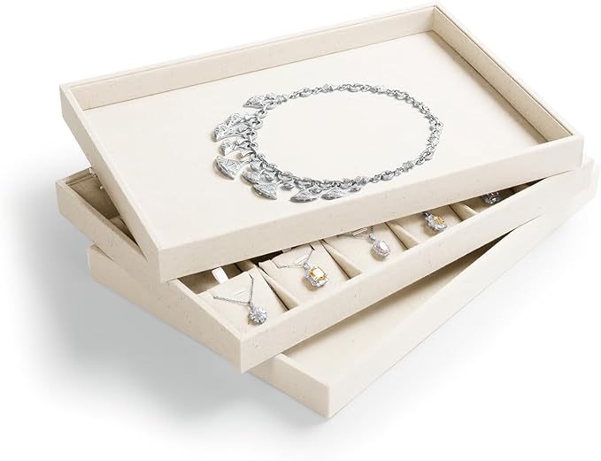 Oirlv Stackable 12 Girds Jewelry Trays Jewelry Storage Tray Showcase Display Organizer(13.8" X 1.4"X 9.4")
