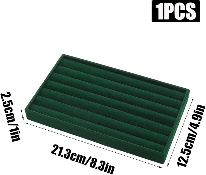Velvet Jewelry Organizer Trays Dark Green Stackable Jewelry Storage Display Tray, 8 Rolls