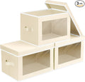 Homsorout Storage Bins with Lids - Small Fabric Organizers with Window, Collapsible Storage Bins for Clothes, Decorative Closet Organizers for Towels, Tshirt, 3 Pack, Beige