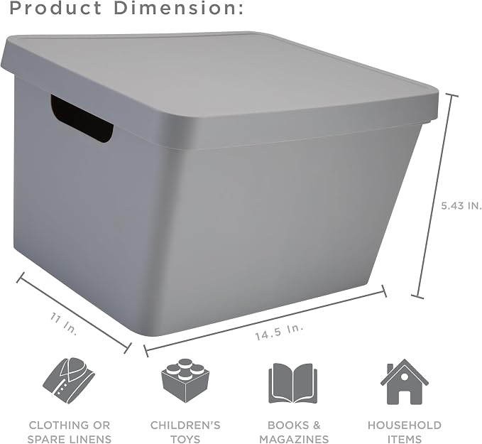 Simplify Large Vinto Storage Box | Stackable | Home Organization | Bathroom | Accessories | Toys | Closet | 2 Handles | Grey