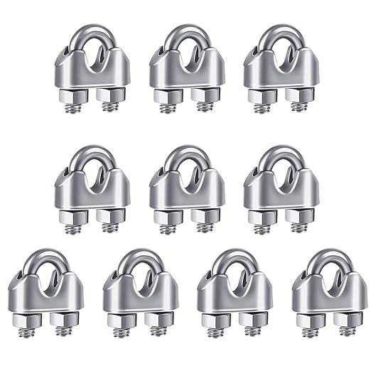 YAMASO 10PCS 1/4 Inches M6 Stainless Steel Wire Rope Cable Clip Clamp