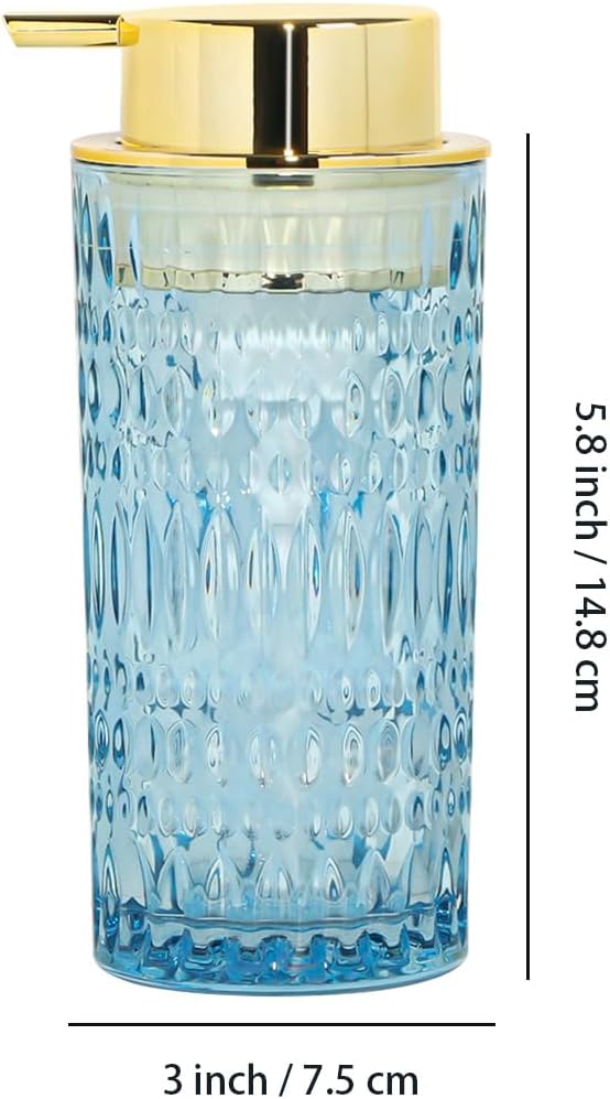 Foaming Soap Dispenser, Blue Glass Hand Soap Dispenser, 14 Oz Refillable Foam Soap Dispenser Pump Bottle Container for Bathroom Countertop Decor