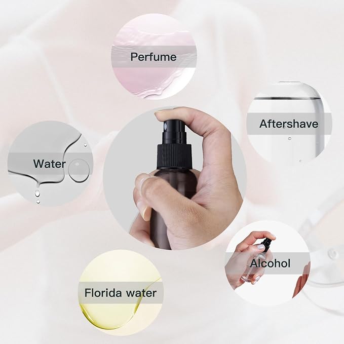 LISAPACK 2oz Small Spray Bottle (10 Pack) Plastic Mini Fine Mist Atomizer, Tiny Sprayer for Travel Perfume, Cologne, Alcohol (Brown, 60ml)