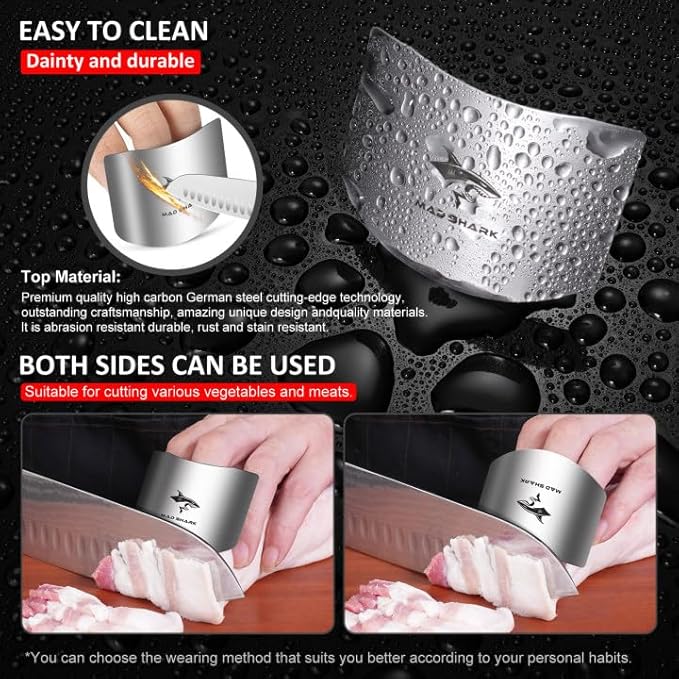 MAD SHARK 2pcs Chef Finger Guards for Cutting aid, Stainless Steel Protectors for Cutting, Avoid Hurting, Slicing and Chopping Kitchen Tools
