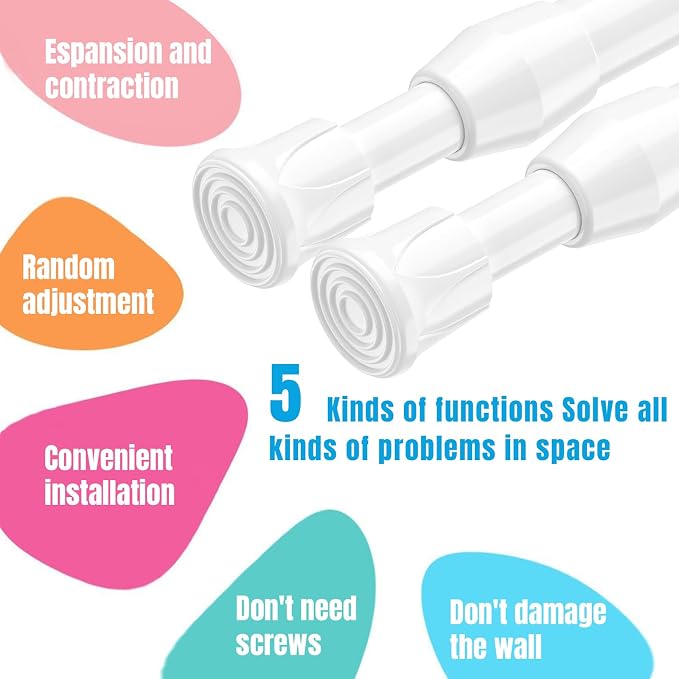 AIZESI Spring Tension Curtain Rods Short Tension Rod (White,27" to 37"-4Pcs)