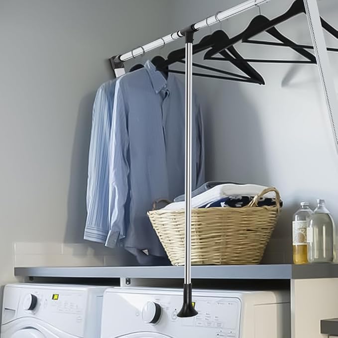Pull Down Closet Rod 2 Pack, Stainless Steel Adjustable 35-46.5 inches | 60 lbs Capacity, Side & Back Mounted Soft-Close Two-way Buffering Closet Clothes Rod Wardrobe Lift Rail for Hanging Clothes