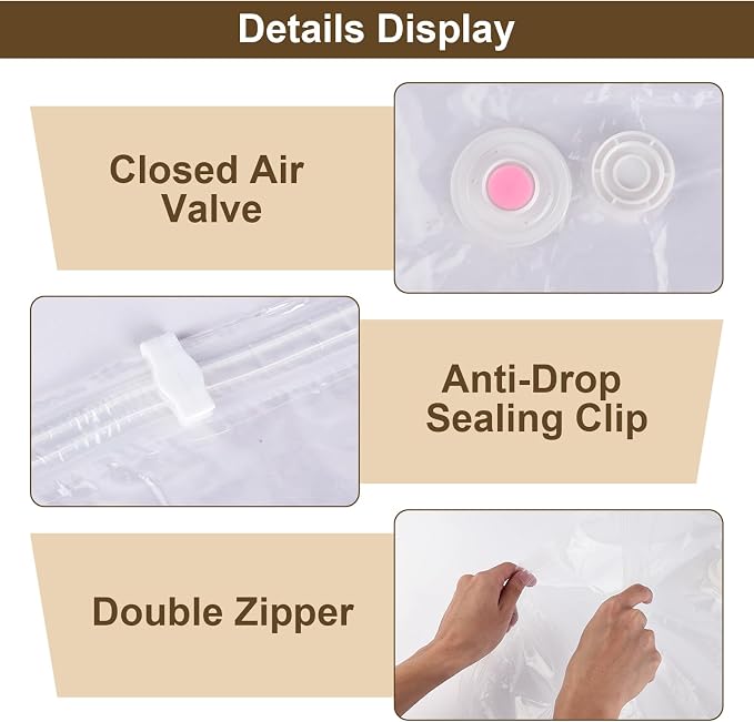 Flintronic Hanging Vacuum Storage Bags, 6pcs 110x70CM Vacuum Compression Zipper Storage Bags, Space Saver for Clothes, Suits, Dresses, Coats or Jackets