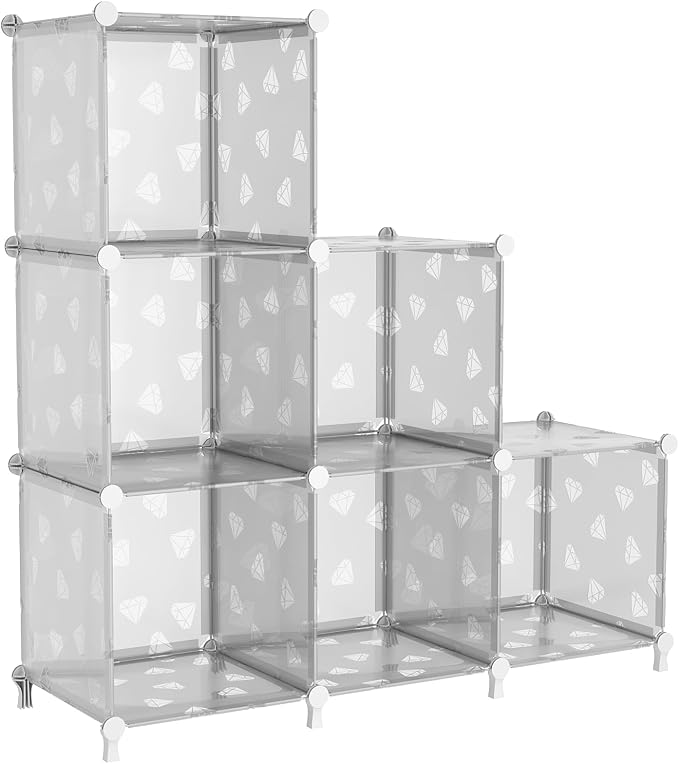 UNKU Cube Storage Organizer, 6 Cube Closet Organizer Storage Shelves, DIY Stackable Bookcase, Clothes Organizer Shelf for Closet, Bedroom, Living Room, Cabinet, Home, Office, Translucent