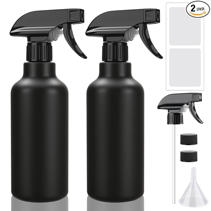 Spray Bottles 16.9oz/500ml Plastic Empty Spray Bottle for Hair Mist/Stream Spraying Heavy Duty Water Spray Bottles for Cleaning Solutions, Plants 2 Pack (Black)
