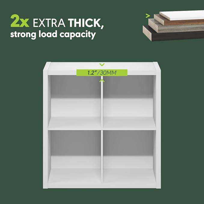 Furinno Cubic 4-Cube Closet Organizers and Storage, Closet Organizer, White | Open Shelf Closet Storage, Closed Back, Extra Thick Frame, for Wardrobe, Bedroom, Living Room