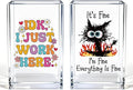 Funny Black Cat Work 2 Pack Acrylic Cosmetic Pencil Pen Holder Cup, Cute Office Pen Holder for Desk, Funny Work Burnout Gifts for Coworker Friend, Office Sarcastic Gifts for Women Colleague Boss