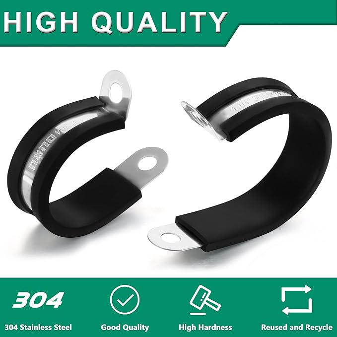 OURU 46PCS Cable Clamps Assortment Kit,Stainless Steel Rubber Coated Cushioned Insulated Cable Clamp,Automotive Wire Clamps,Pipe Clamps,Metal Clamp in 6 Sizes—1/2'' 1'' 1-1/4'' 1-1/2'' 1-3/4'' 2''
