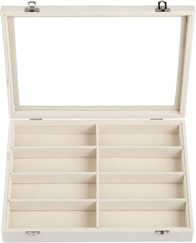 Frebeauty 8-Slot Sunglass Organizer,Velvet Sunglass Holder with Clear Lid | Vanity Glass Holder,Sunglass Case For Multiple Sunglass,Sunglass Tray for Drawer,Sunglass Box for Women,Eyeglass Organizer