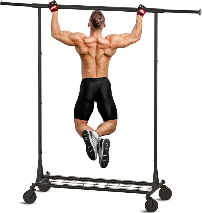 Clothing Garment Rack Capacity 550LBS Rolling Clothes Rack on Wheels - Heavy Duty Commercial Storage Organizer - Mobile Clothes Rack with Multifunctional Design (Black)