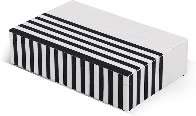 Handicrafts Home Large Decorative Storage Box with Lid – Black White Modern Storage Box, Remote Control Organizer for Coffee Table, Console & Living Room Decor – Mono Lead 12 x 6 x 2